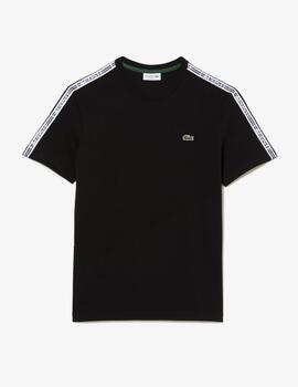 LACOSTE CAMISETA NEGRA ALGODÓN CON RAYAS DE LOGO