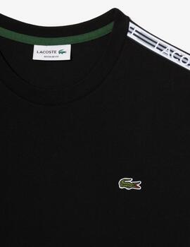 LACOSTE CAMISETA NEGRA ALGODÓN CON RAYAS DE LOGO