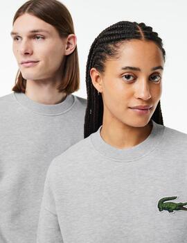 LACOSTE SUDADERA GRIS LOGO BORDADO