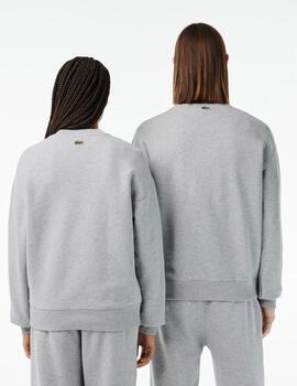 LACOSTE SUDADERA GRIS LOGO BORDADO