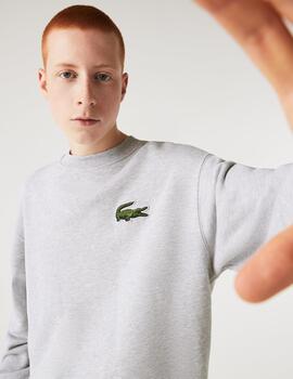 LACOSTE SUDADERA GRIS LOGO BORDADO