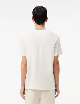 LACOSTE CAMISETA BLANCA CUELLO RAYAS