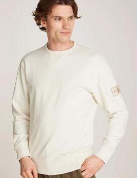 CALVIN KLEIN SUDADERA BLANCA BADGE CREW