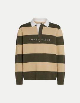 TOMMY POLO STRIPED KAKI CAMEL