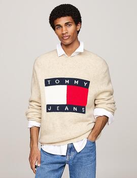 TOMMY JERSEY LOGO BEIGE MELANGE