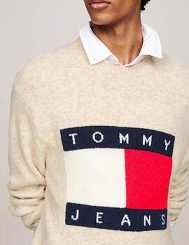 TOMMY JERSEY LOGO BEIGE MELANGE