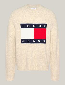 TOMMY JERSEY LOGO BEIGE MELANGE