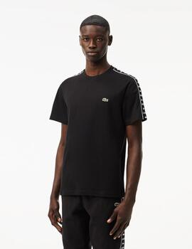 LACOSTE CAMISETA NEGRA CON RAYAS LOGO