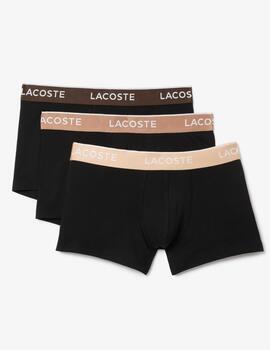 LACOSTE CALZONCILLOS PACK3 NEGRO BEIGE MARRON