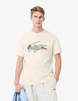 LACOSTE CAMISETA BEIGE ESTAMPADA