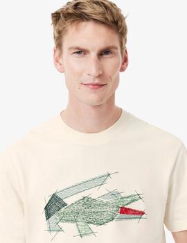 LACOSTE CAMISETA BEIGE ESTAMPADA