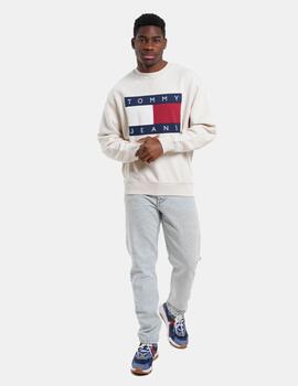 TOMMY SUDADERA ECRU MELANGE FLAG