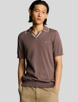 LYLE&SCOTT POLO MARRON KNITTED OPEN COLLAR