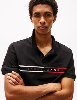 TOMMY POLO NEGRO SLIM CHEST FLAG