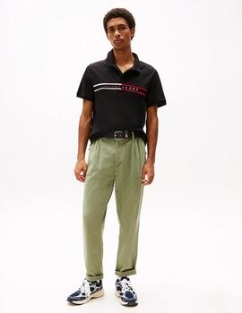 TOMMY POLO NEGRO SLIM CHEST FLAG