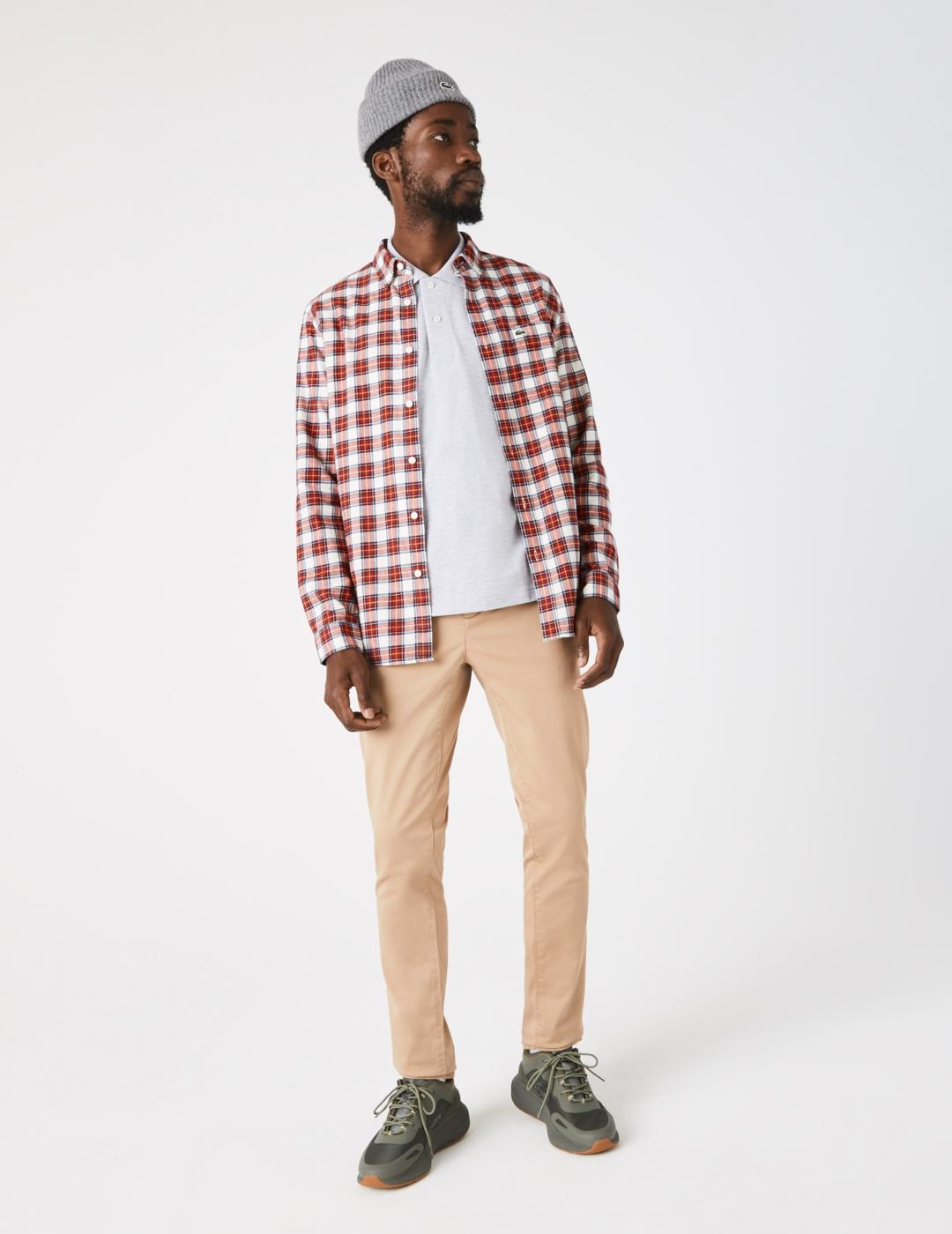 LACOSTE CAMISA CUADROS ROJO BLANCO