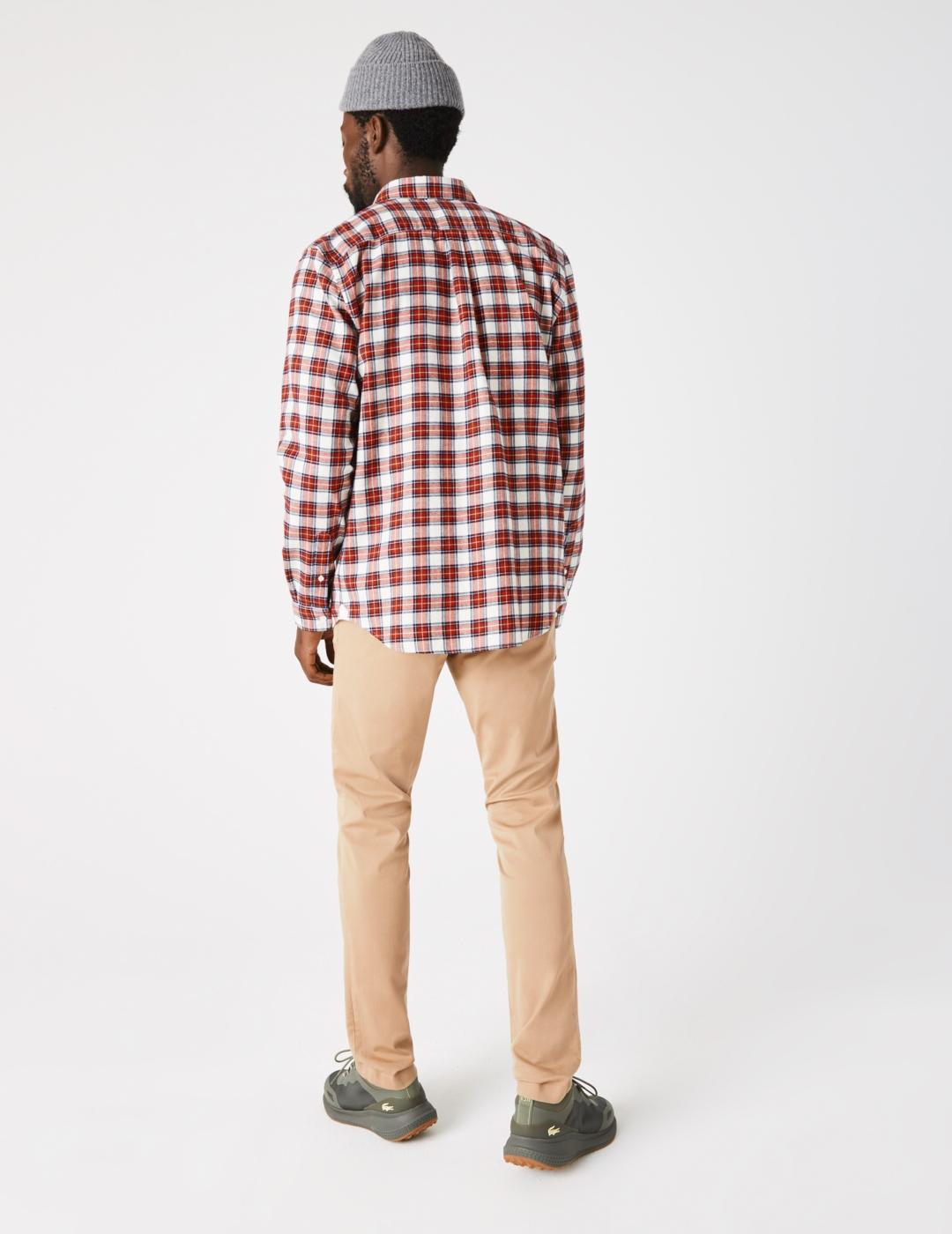 LACOSTE CAMISA CUADROS ROJO BLANCO