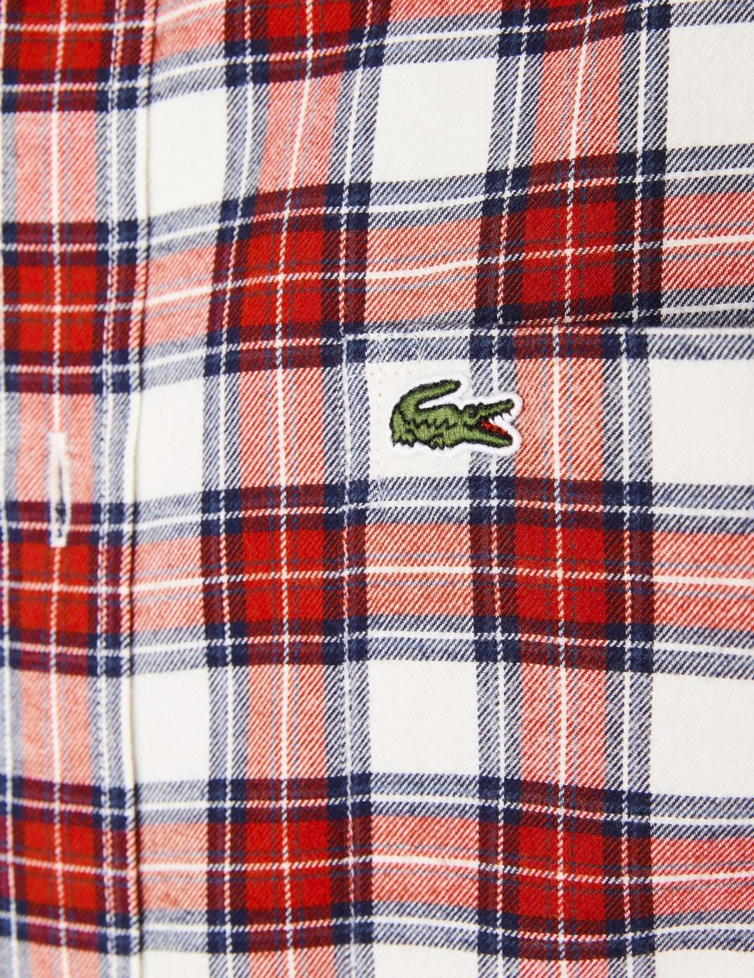 LACOSTE CAMISA CUADROS ROJO BLANCO