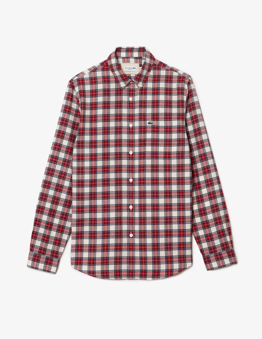 LACOSTE CAMISA CUADROS ROJO BLANCO