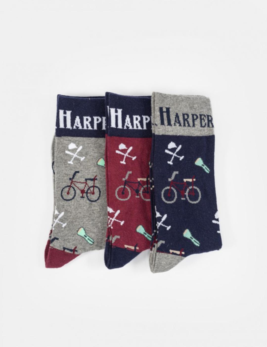 HARPER CALCETINES PACK 3 GRIS BURDEOS MARINO
