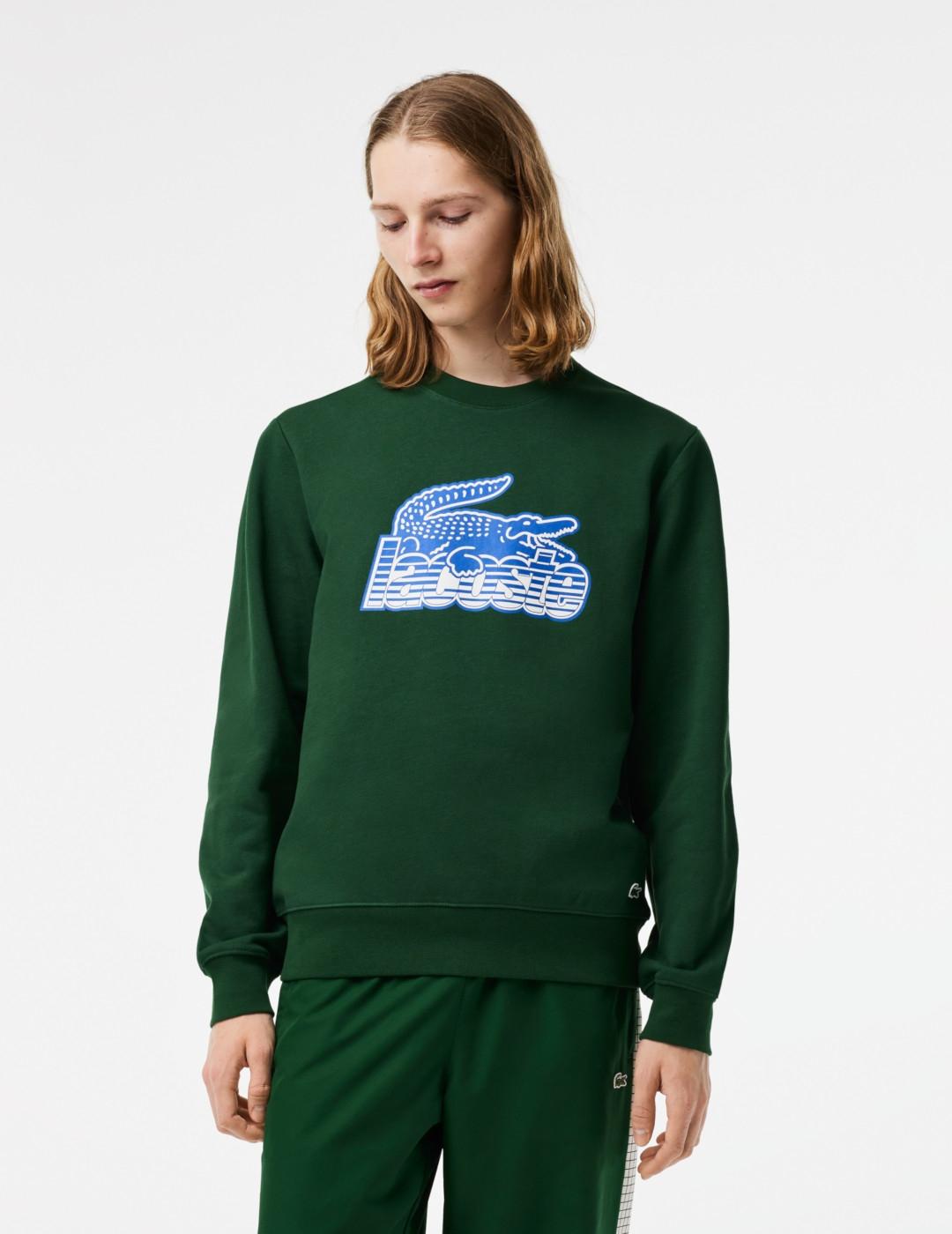 LACOSTE SUDADERA VERDE LOGO GRANDE AZUL