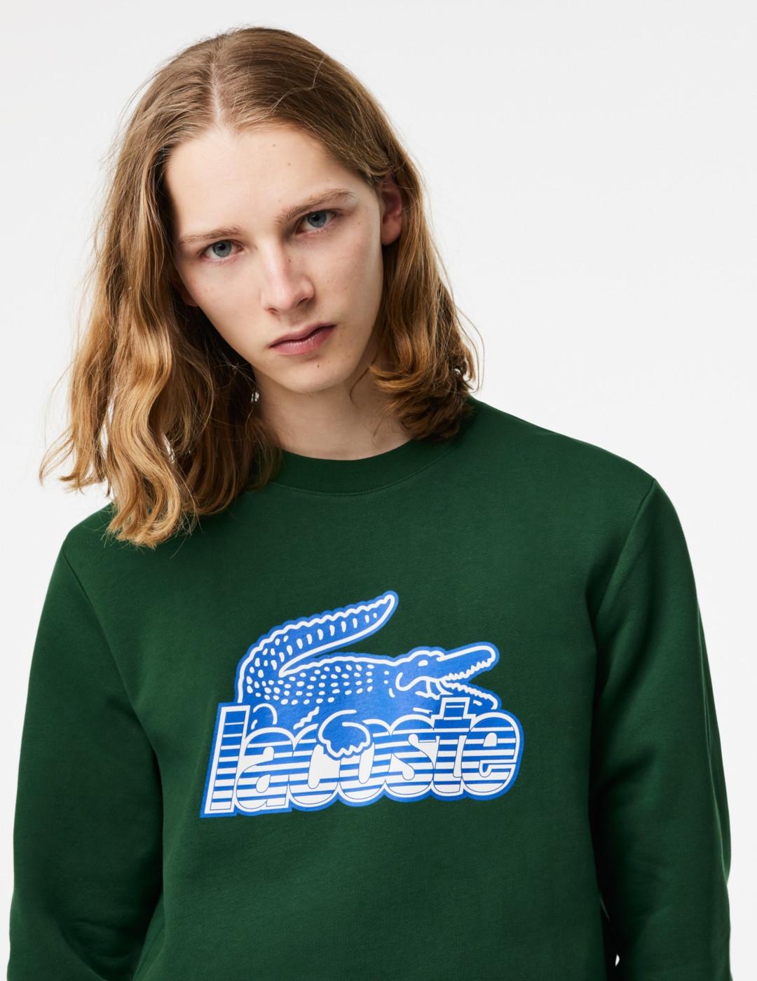LACOSTE SUDADERA VERDE LOGO GRANDE AZUL