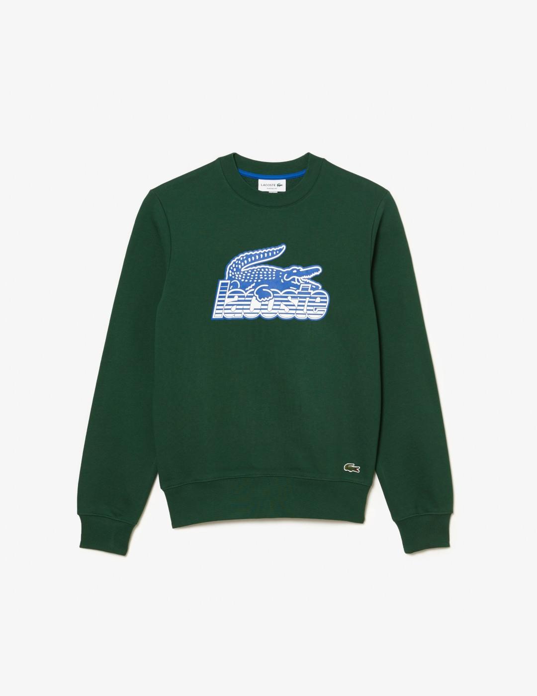 LACOSTE SUDADERA VERDE LOGO GRANDE AZUL