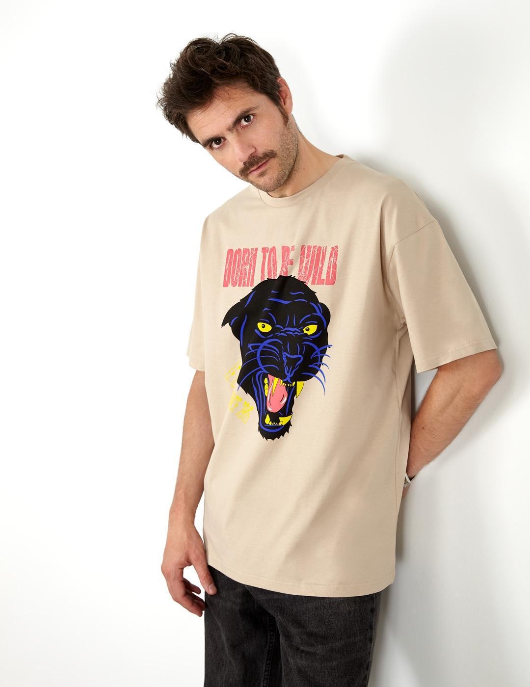 CAMISETA LE CRANE BORN TO BE WILD BEIGE