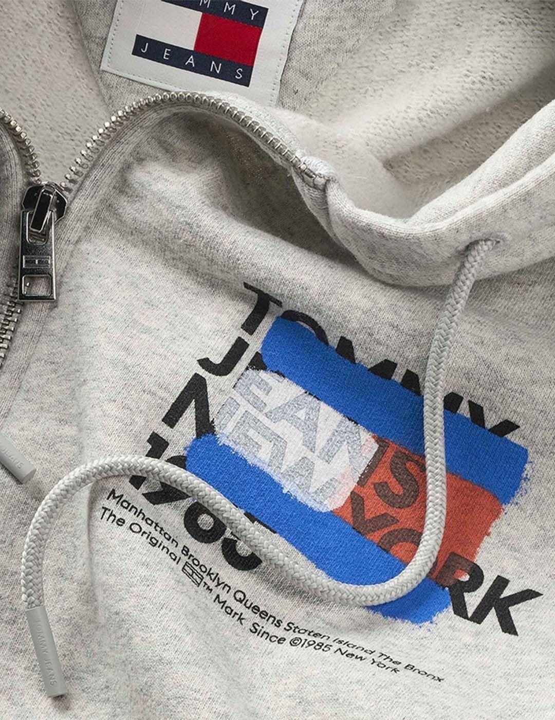 TOMMY HOODIE ZIP GRIS GRAFFITI