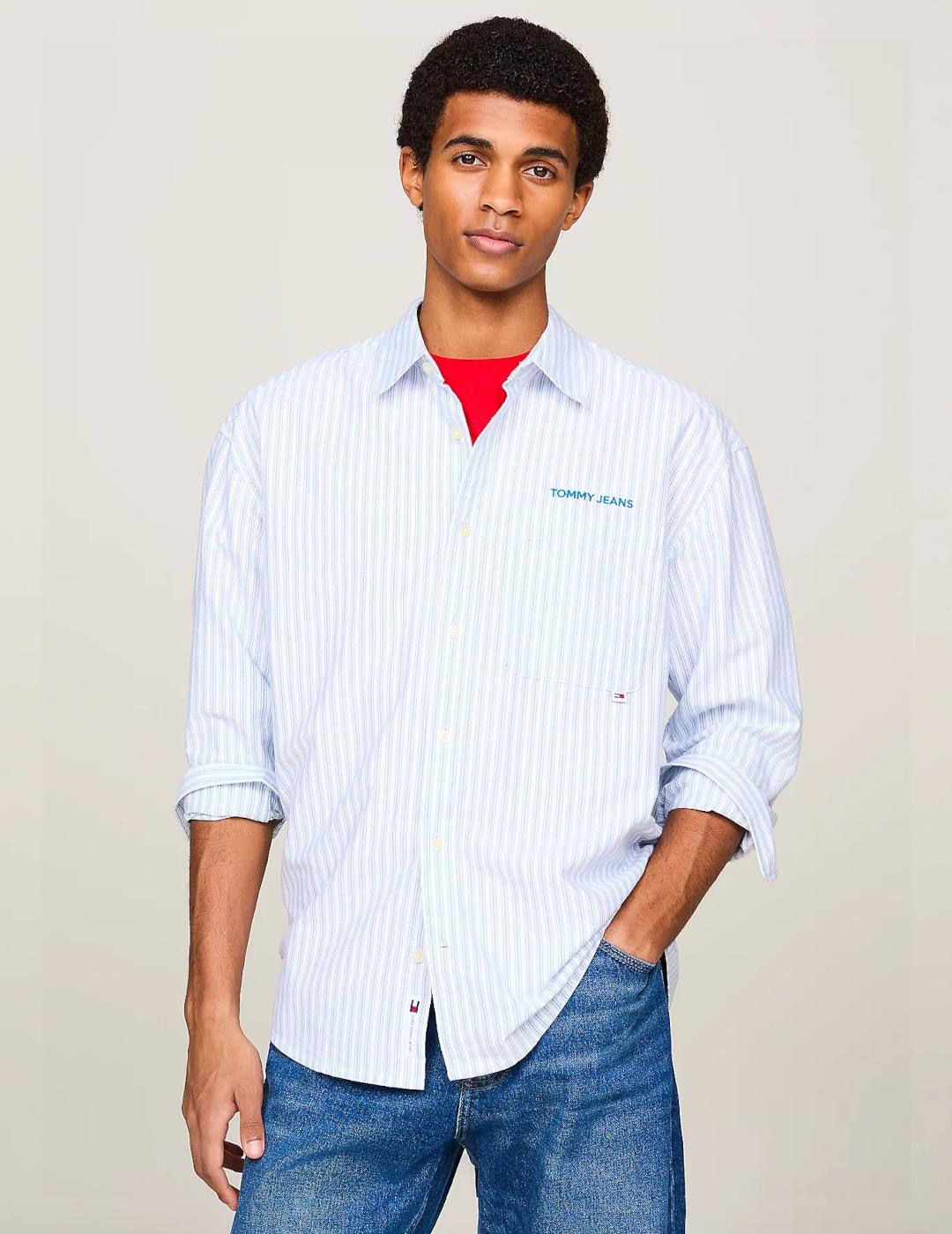 TOMMY CAMISA CLASICA RAYAS AZUL