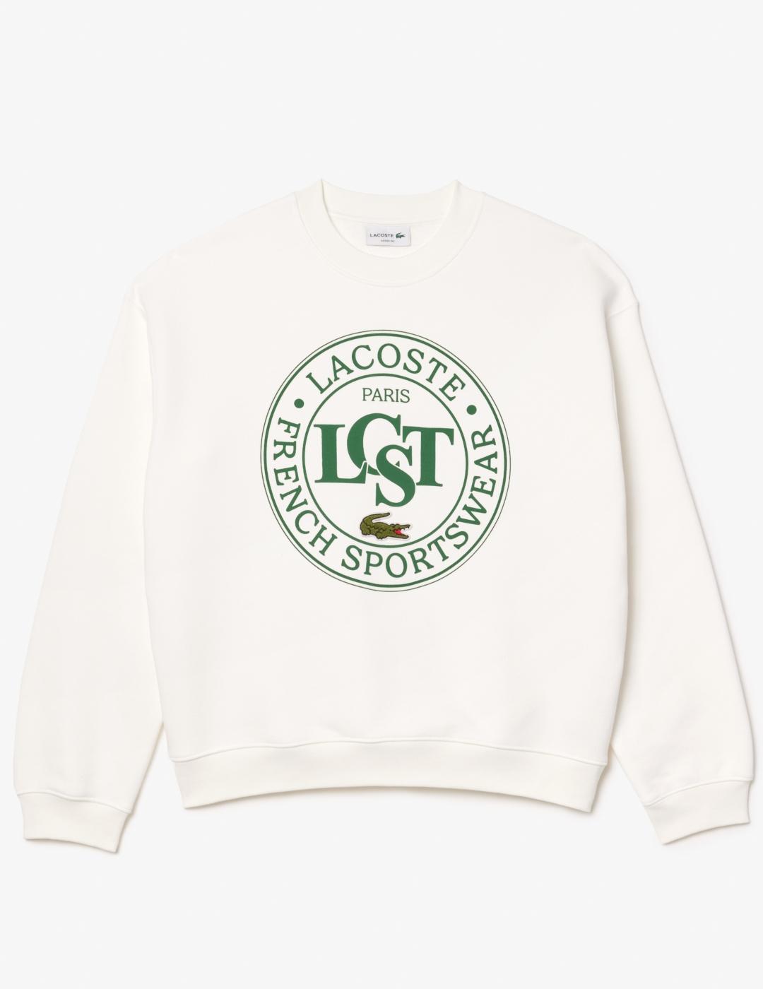 LACOSTE SUDADERA BLANCA GRAFICA