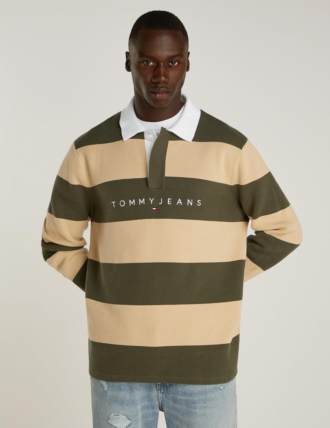 TOMMY POLO STRIPED KAKI CAMEL