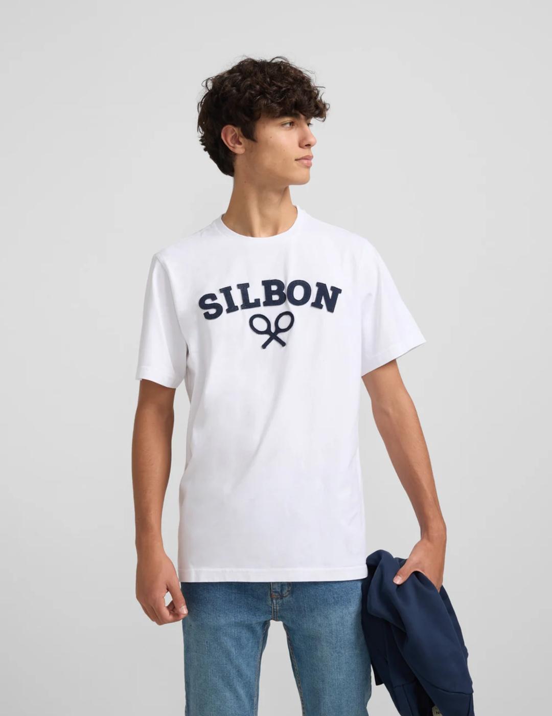SILBON CAMISETA BLANCA RAQUETA MEDIA
