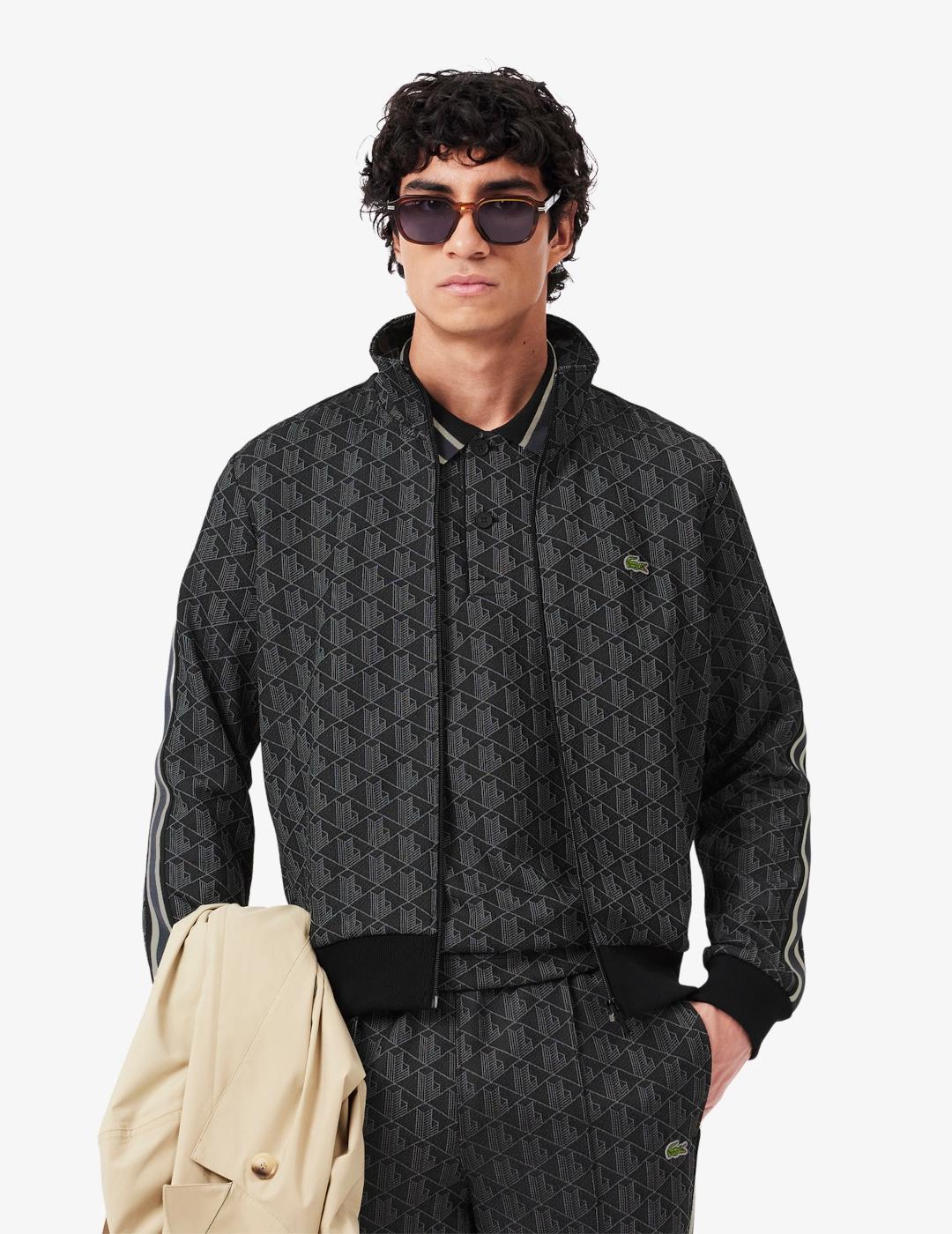 LACOSTE SUDADERA NEGRA ESTAMPADA CREMALLERA