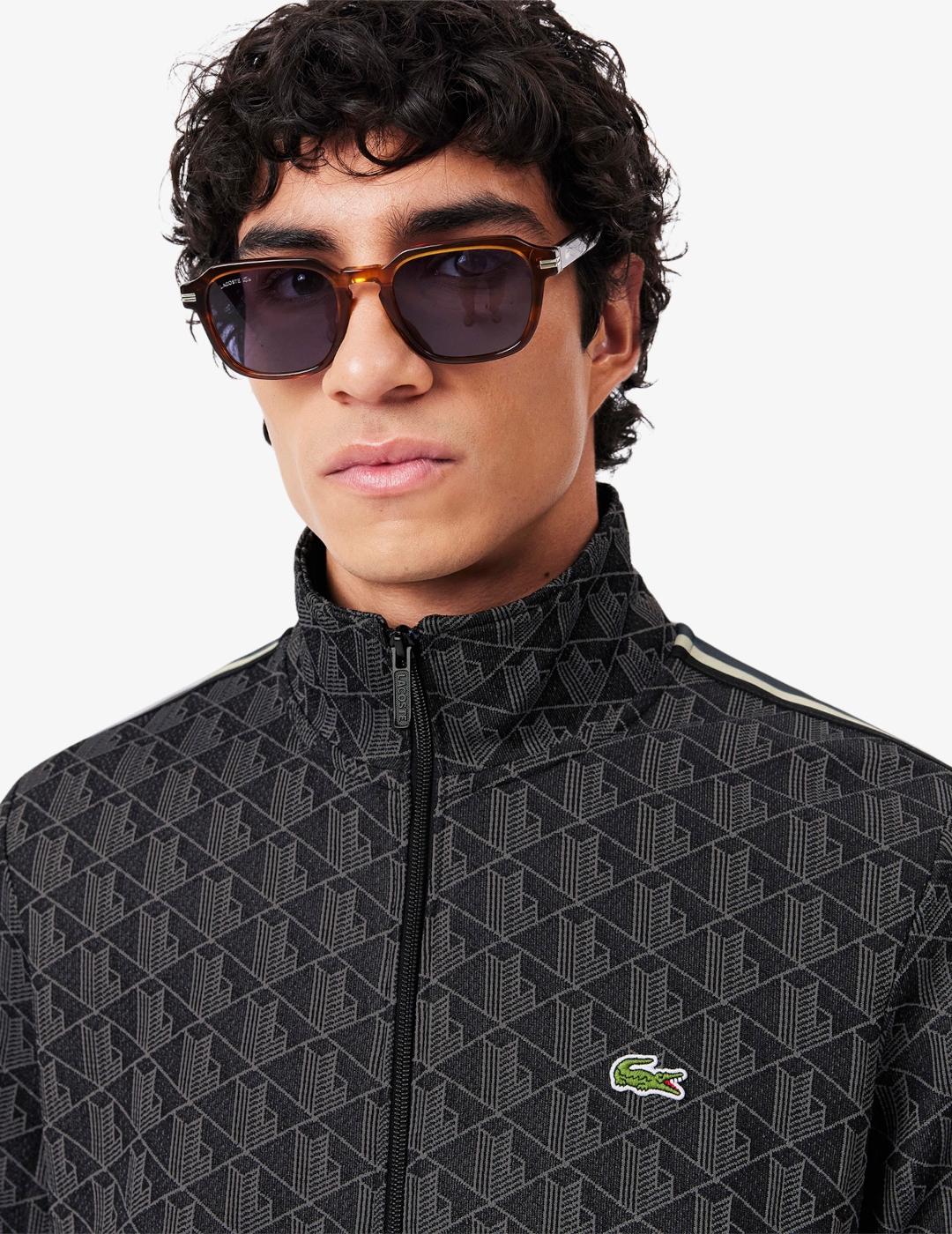 LACOSTE SUDADERA NEGRA ESTAMPADA CREMALLERA