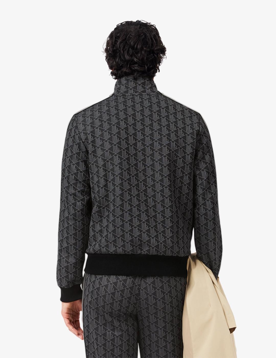 LACOSTE SUDADERA NEGRA ESTAMPADA CREMALLERA