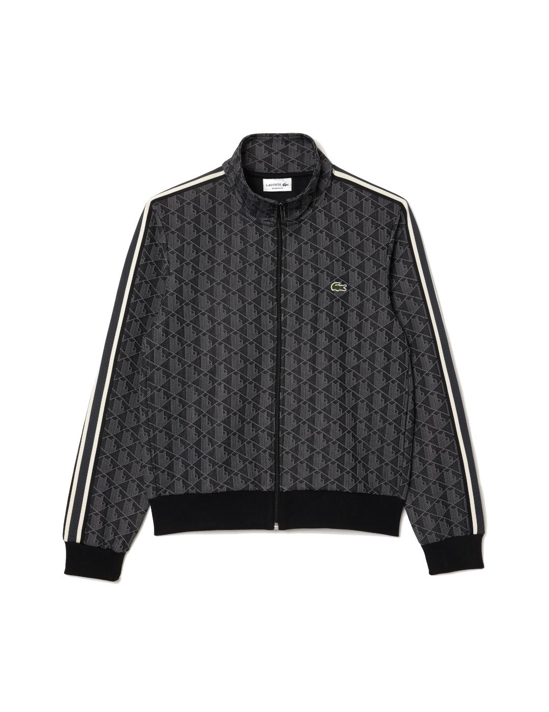 LACOSTE SUDADERA NEGRA ESTAMPADA CREMALLERA