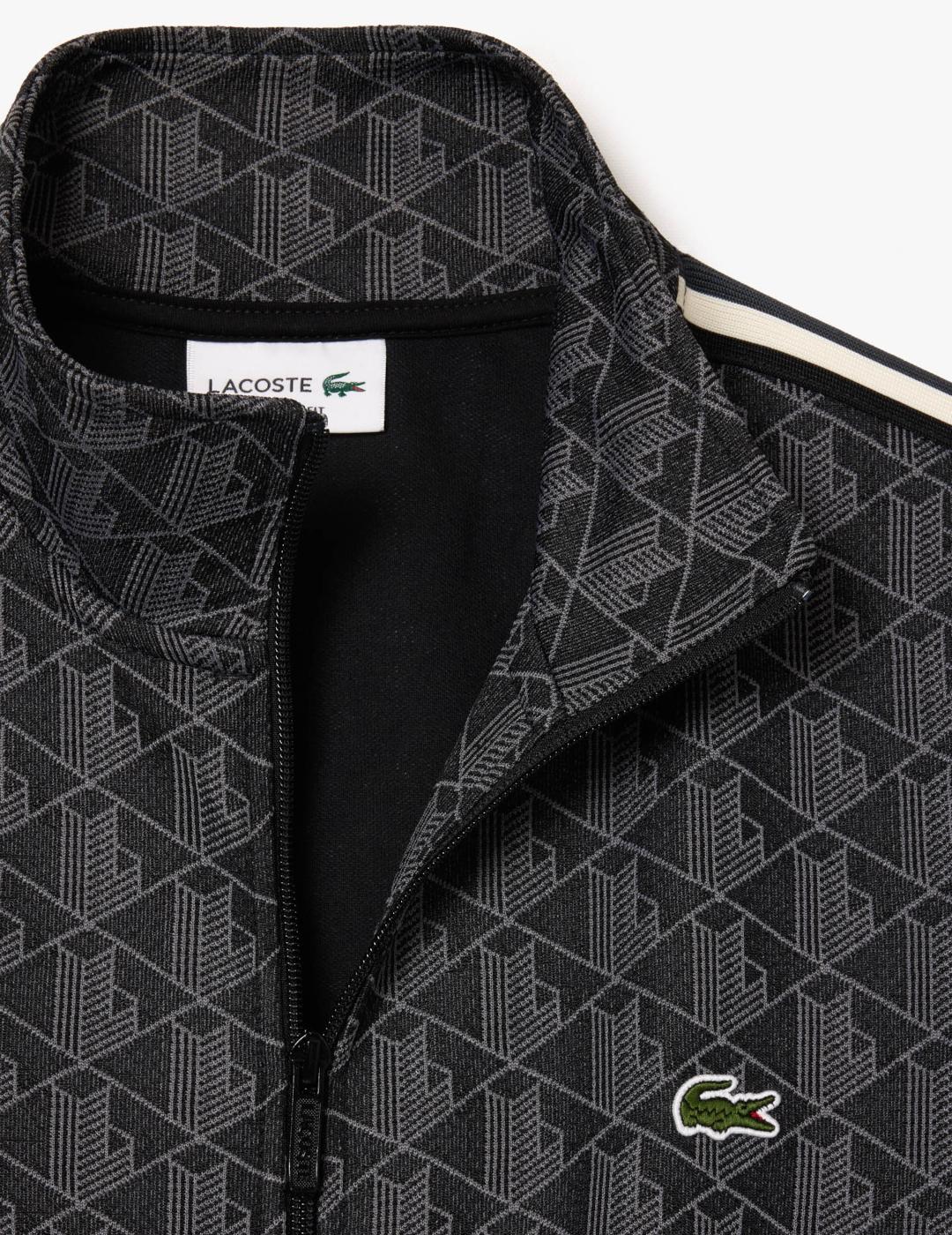 LACOSTE SUDADERA NEGRA ESTAMPADA CREMALLERA