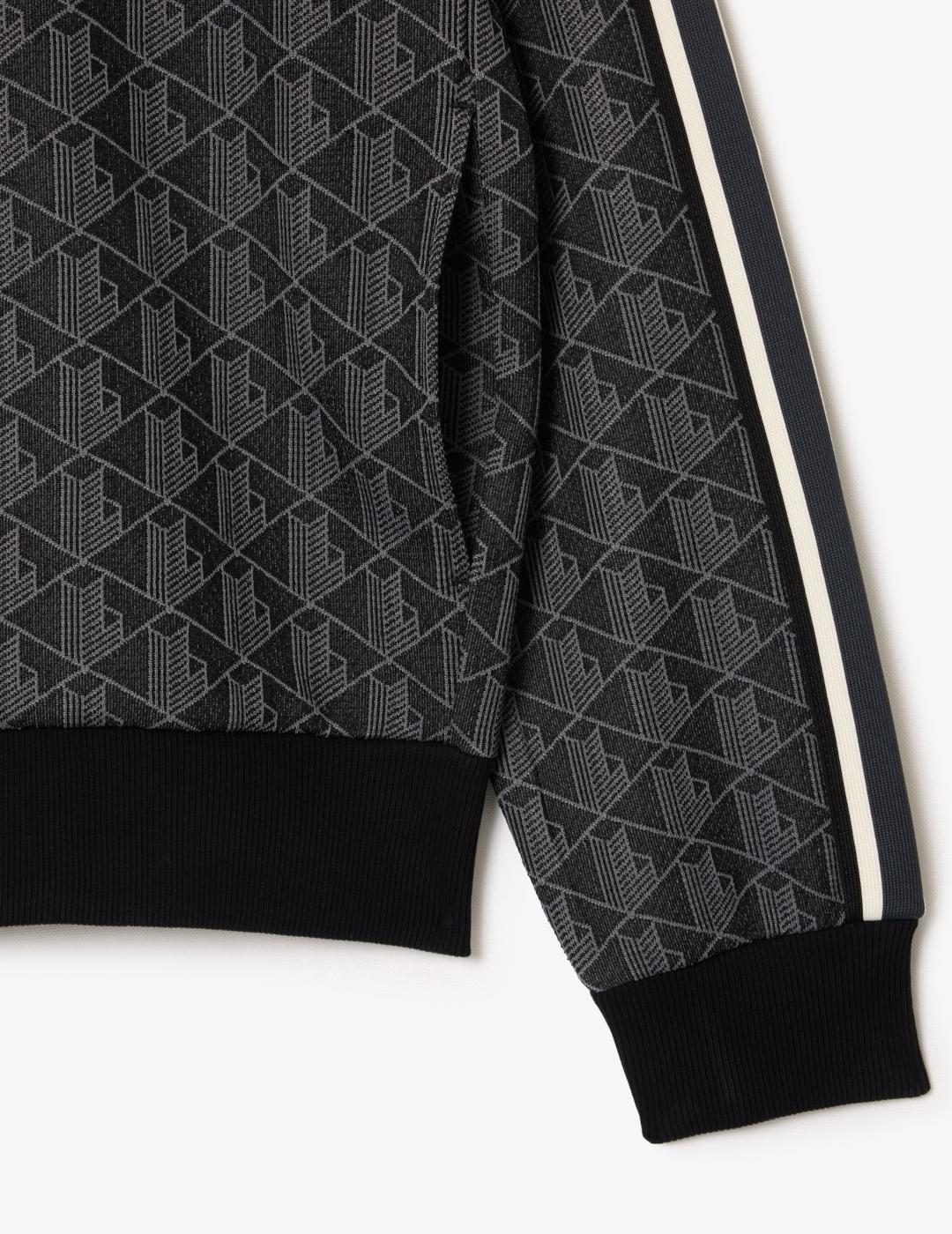 LACOSTE SUDADERA NEGRA ESTAMPADA CREMALLERA