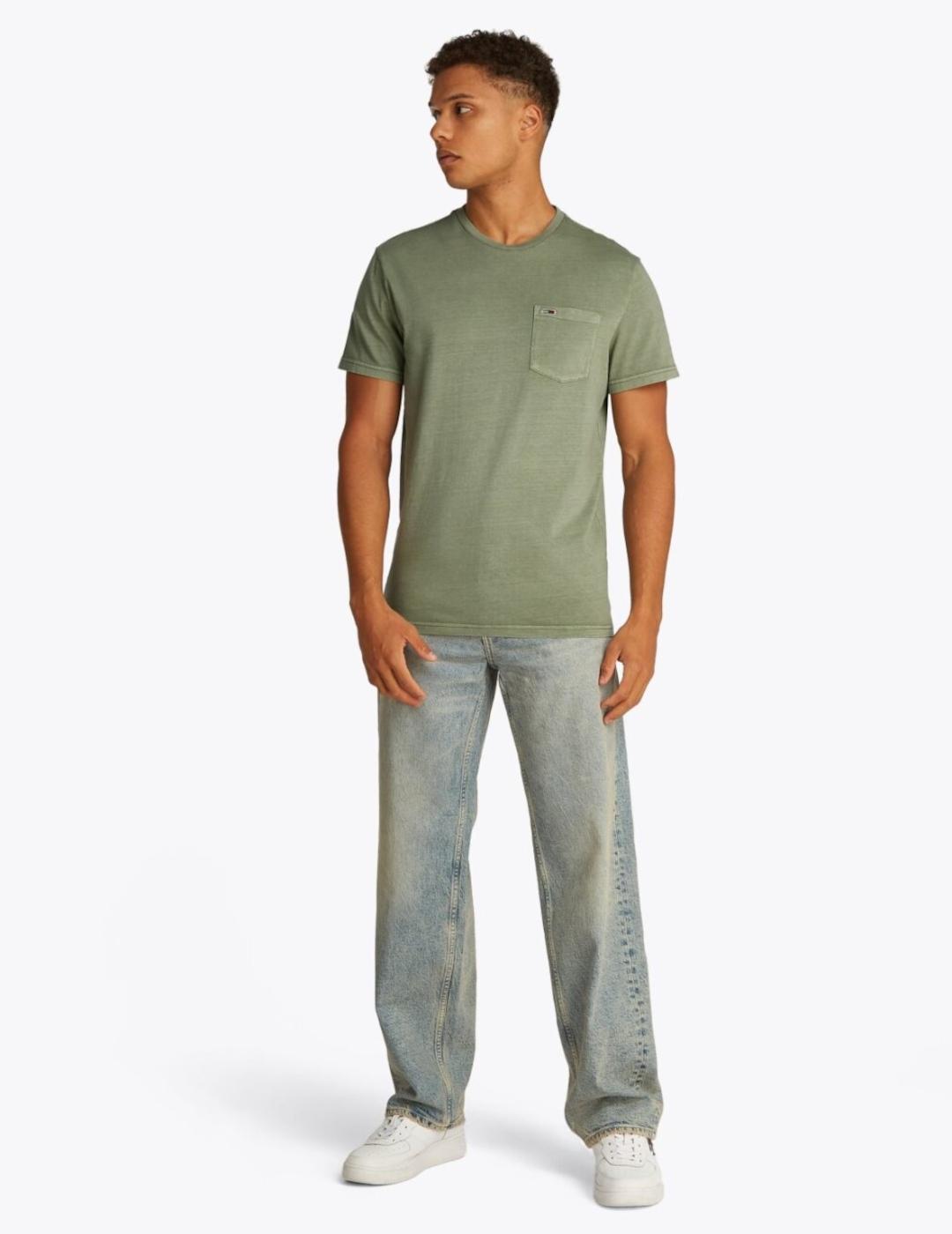 TOMMY CAMISETA VERDE POCKET WASHED SLIM