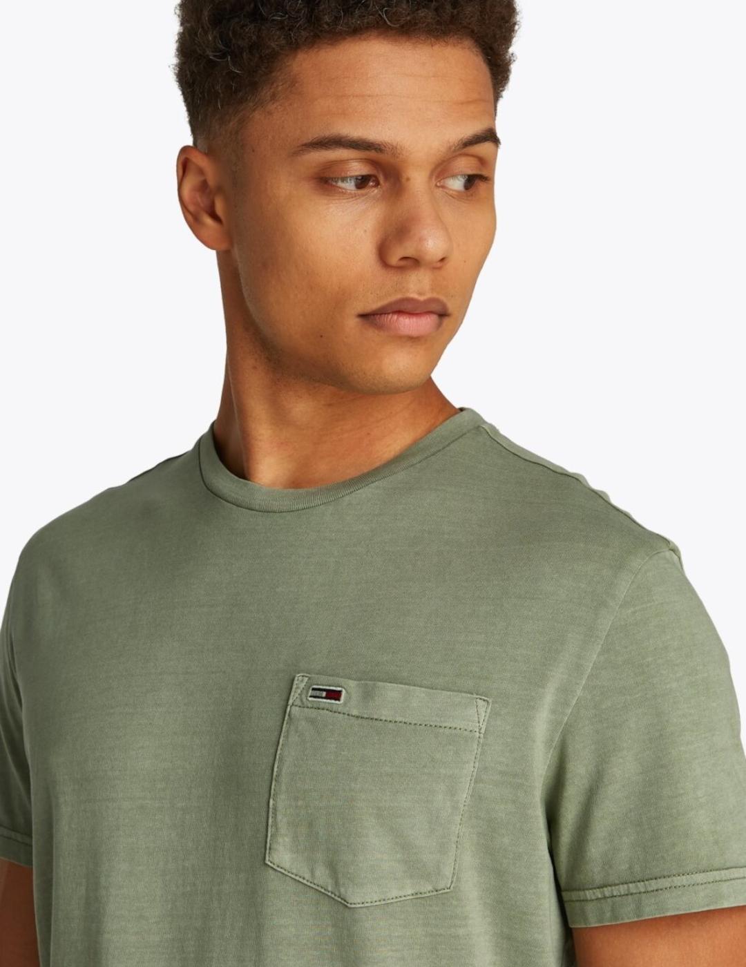TOMMY CAMISETA VERDE POCKET WASHED SLIM