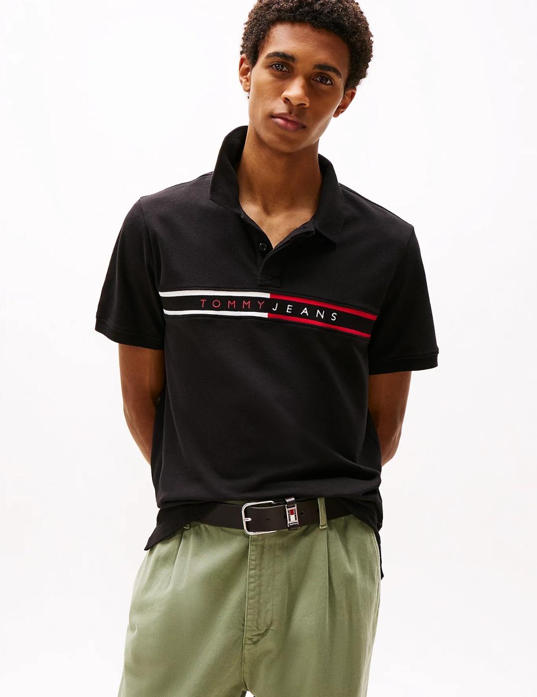 TOMMY POLO NEGRO SLIM CHEST FLAG