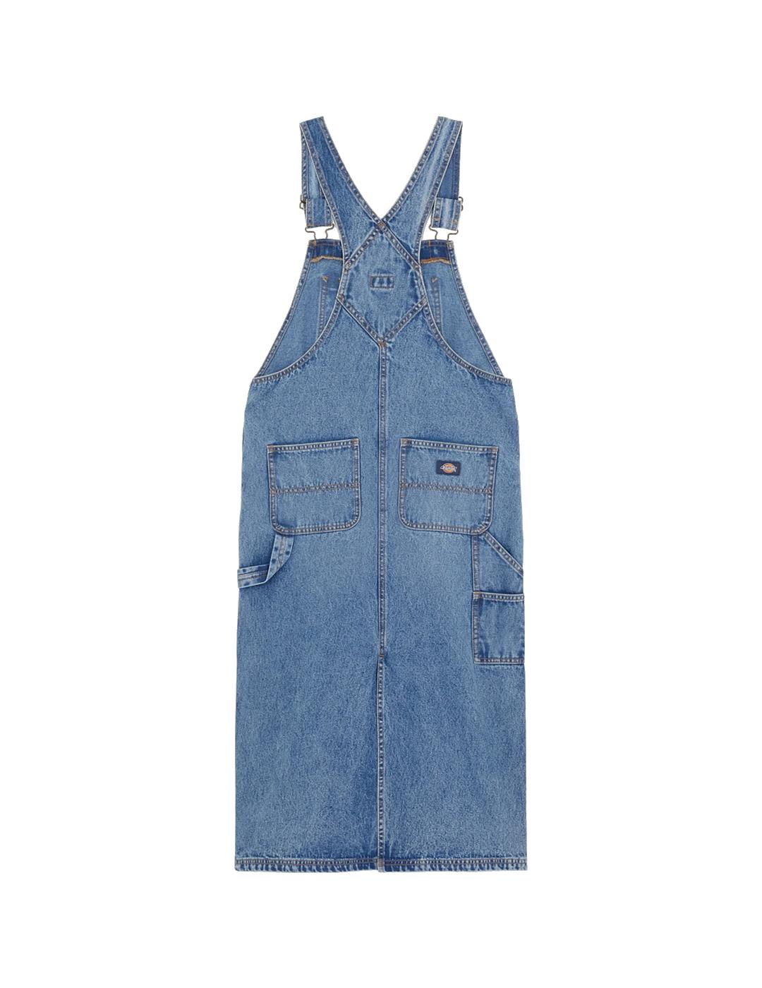 DICKIES BIB LONG DRESS DENIM