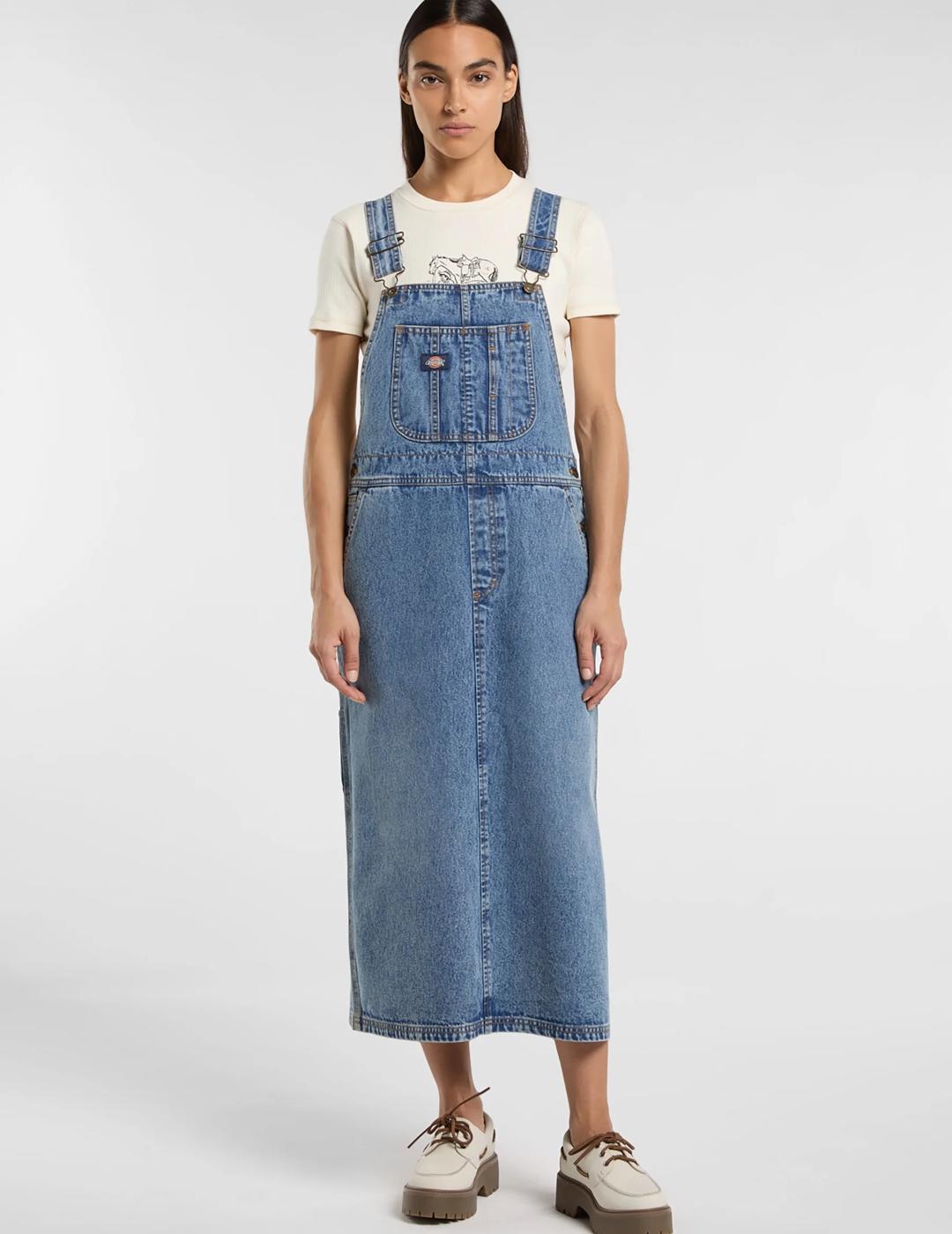 DICKIES BIB LONG DRESS DENIM