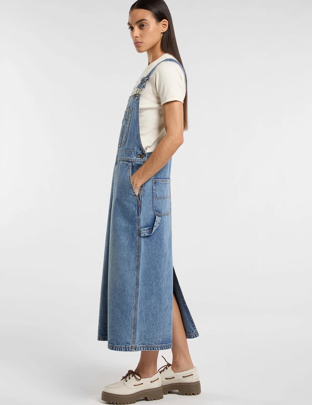 DICKIES BIB LONG DRESS DENIM