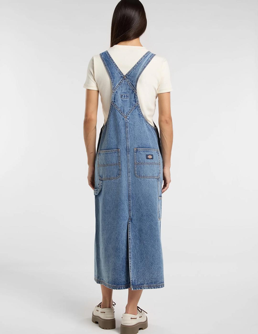 DICKIES BIB LONG DRESS DENIM