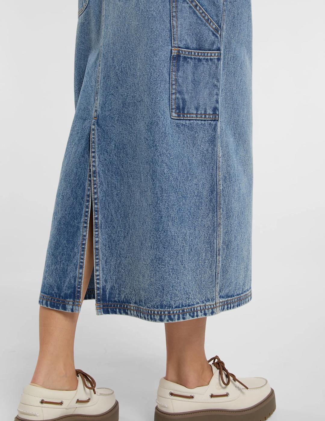 DICKIES BIB LONG DRESS DENIM