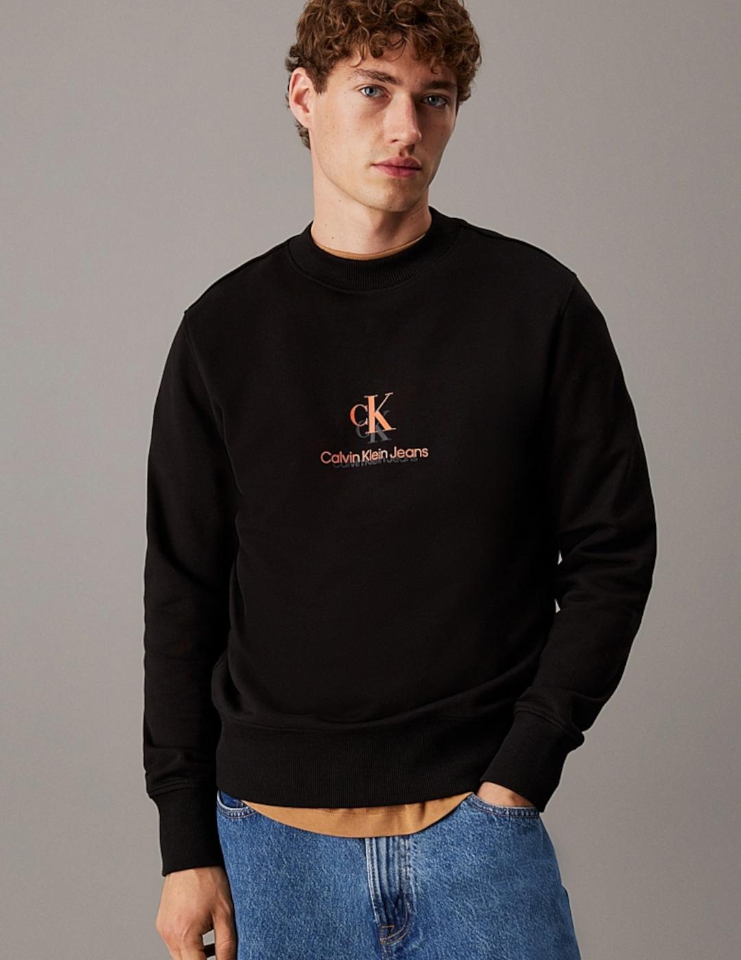 CALVIN KLEIN SUDADERA NEGRA LOGO NARANJA SHADOW