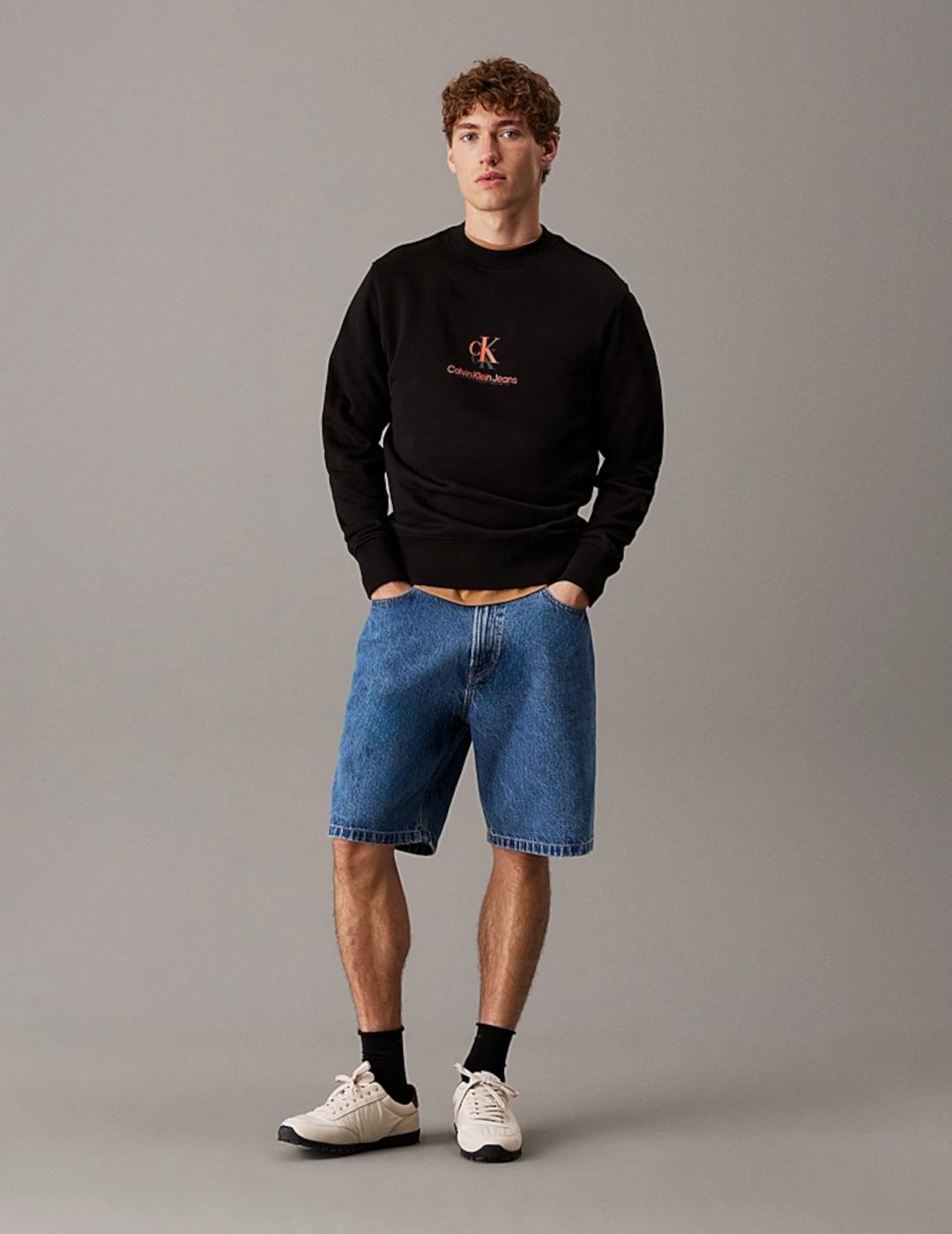 CALVIN KLEIN SUDADERA NEGRA LOGO NARANJA SHADOW