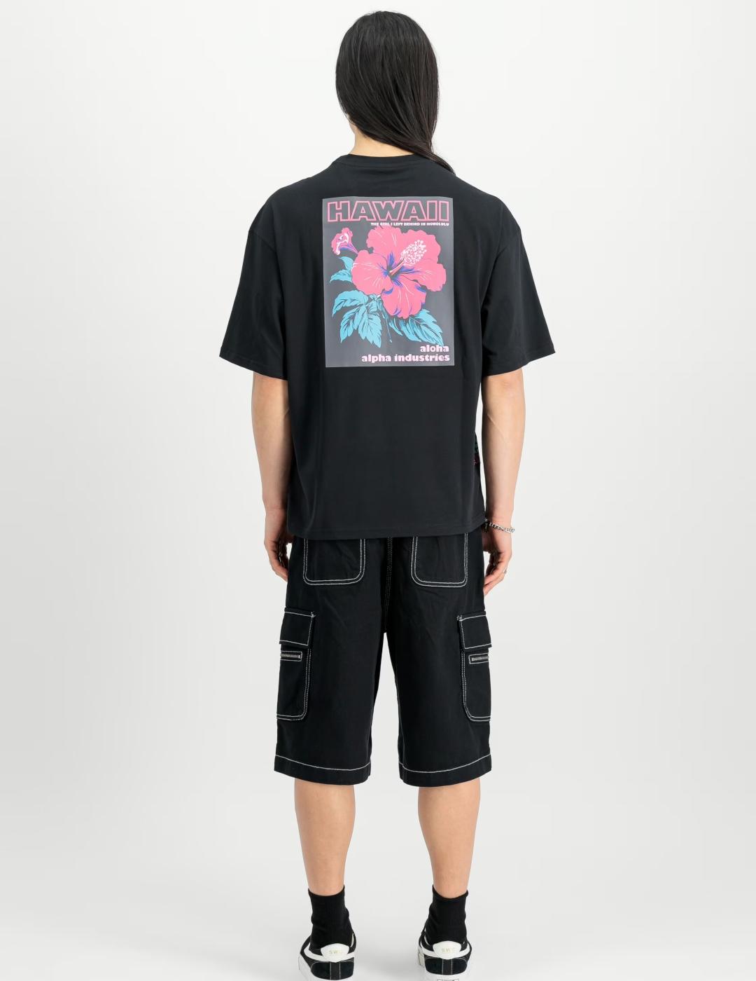 ALPHA CAMISETA NEGRA ALOHA FLOWER